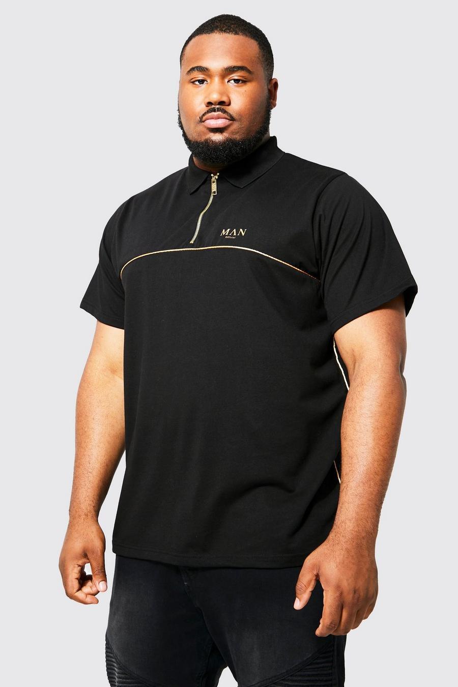 Black Plus Man Gold Polo With Piping image number 1