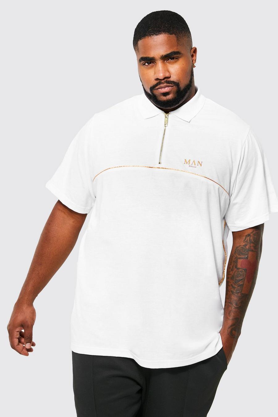 White Plus Man Gold Polo With Piping image number 1