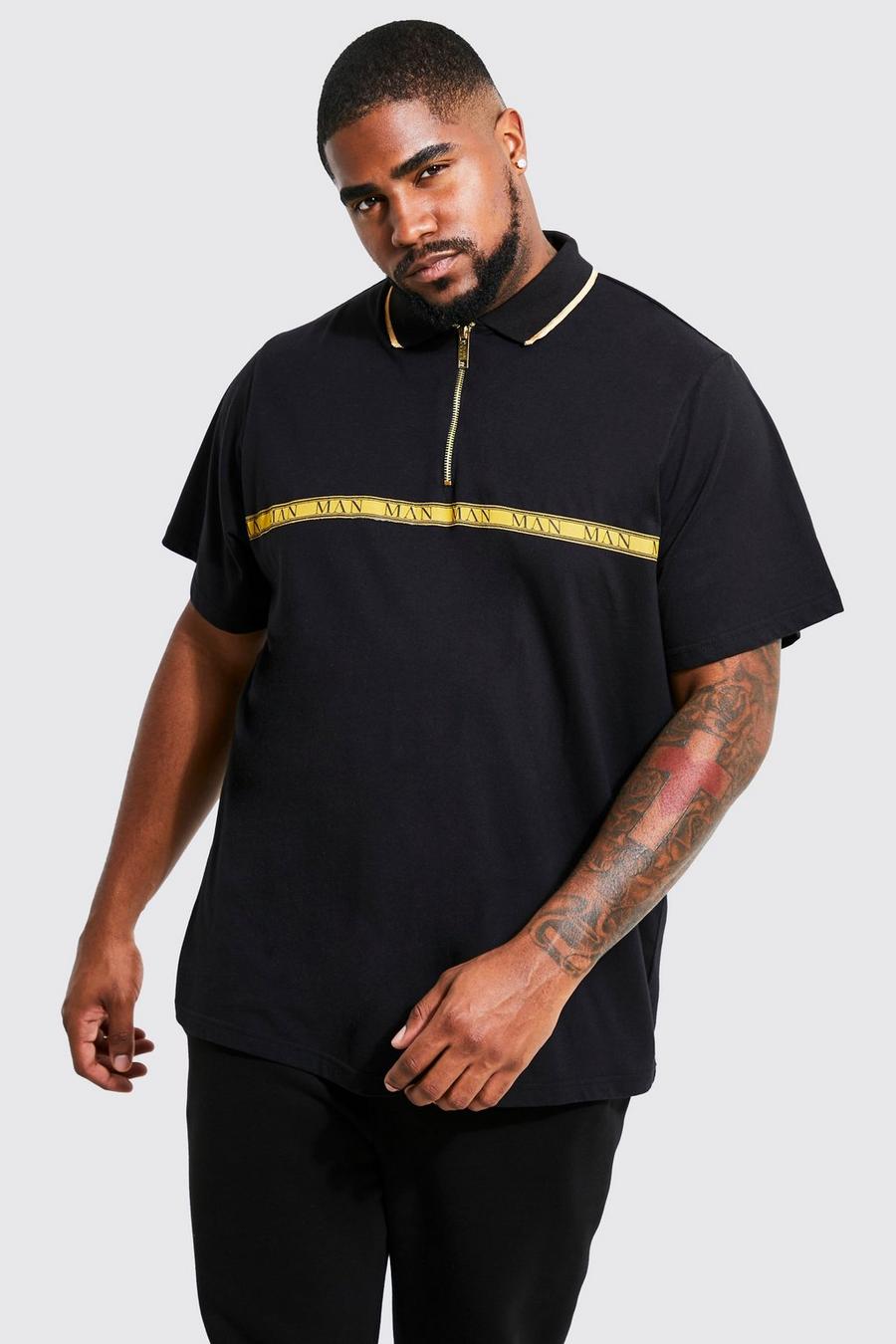Black Plus Man Gold Tape Polo With Tipping image number 1