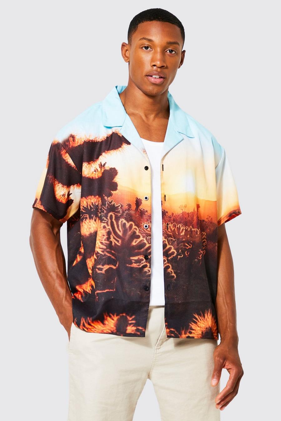Multi Short Sleeve Boxy Slub Floral Shirt image number 1