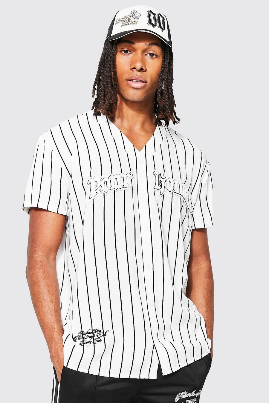 Camisa oversize de viscosa con estampado universitario de béisbol, Ecru bianco image number 1