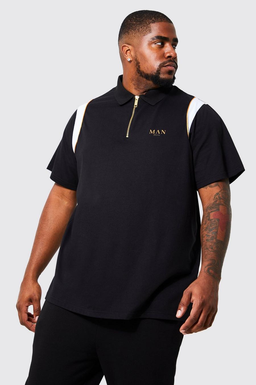 Black Plus Man Gold Shoulder Piping Polo image number 1