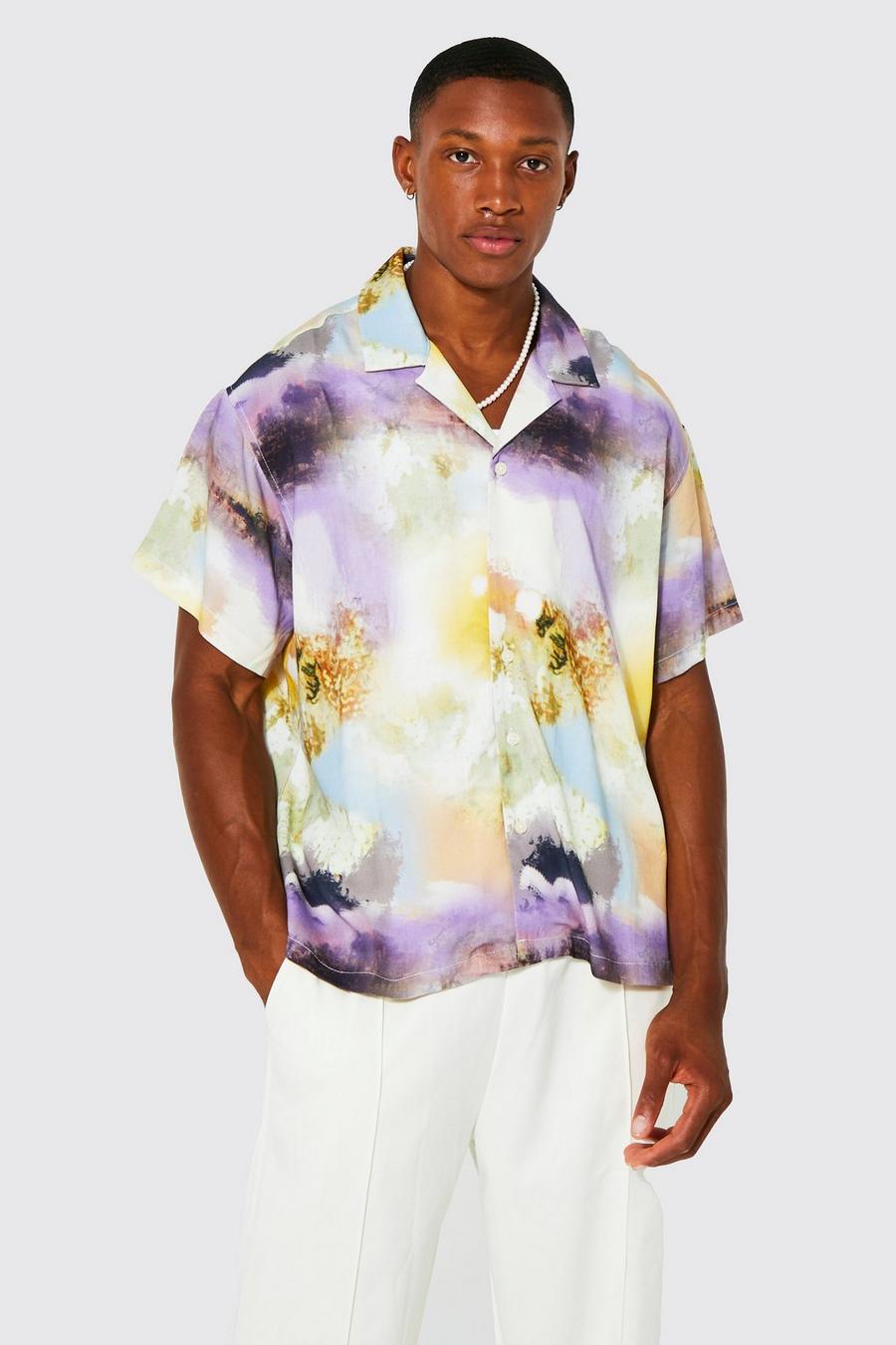 Camicia squadrata marmorizzata con rever, Multi multicolor image number 1