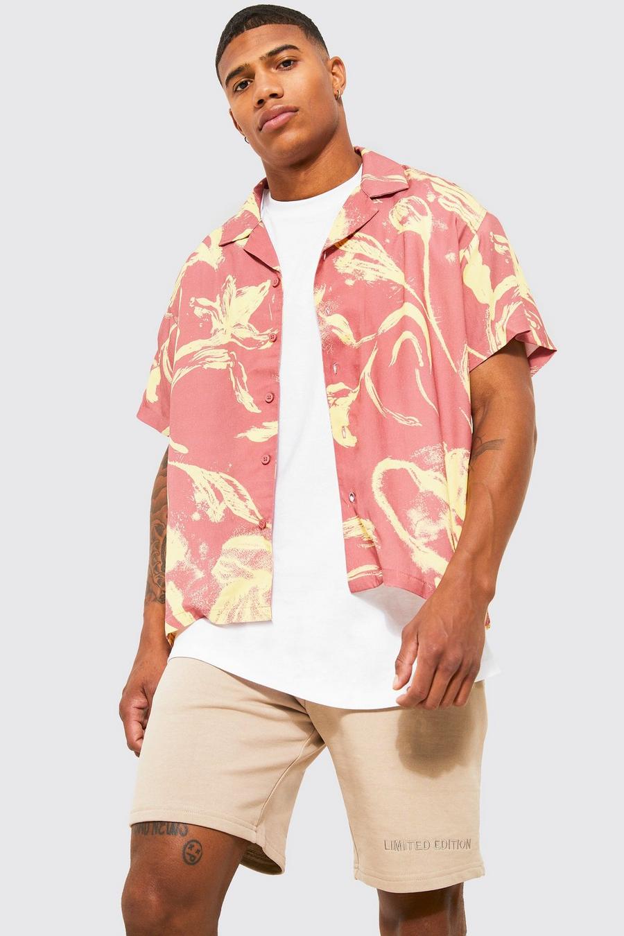 Pink Blommig skjorta med bowlingkrage