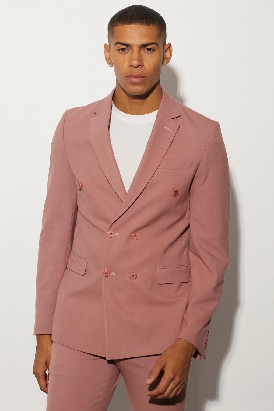 Light pink Double Breasted Slim Suit Jacket image number 1