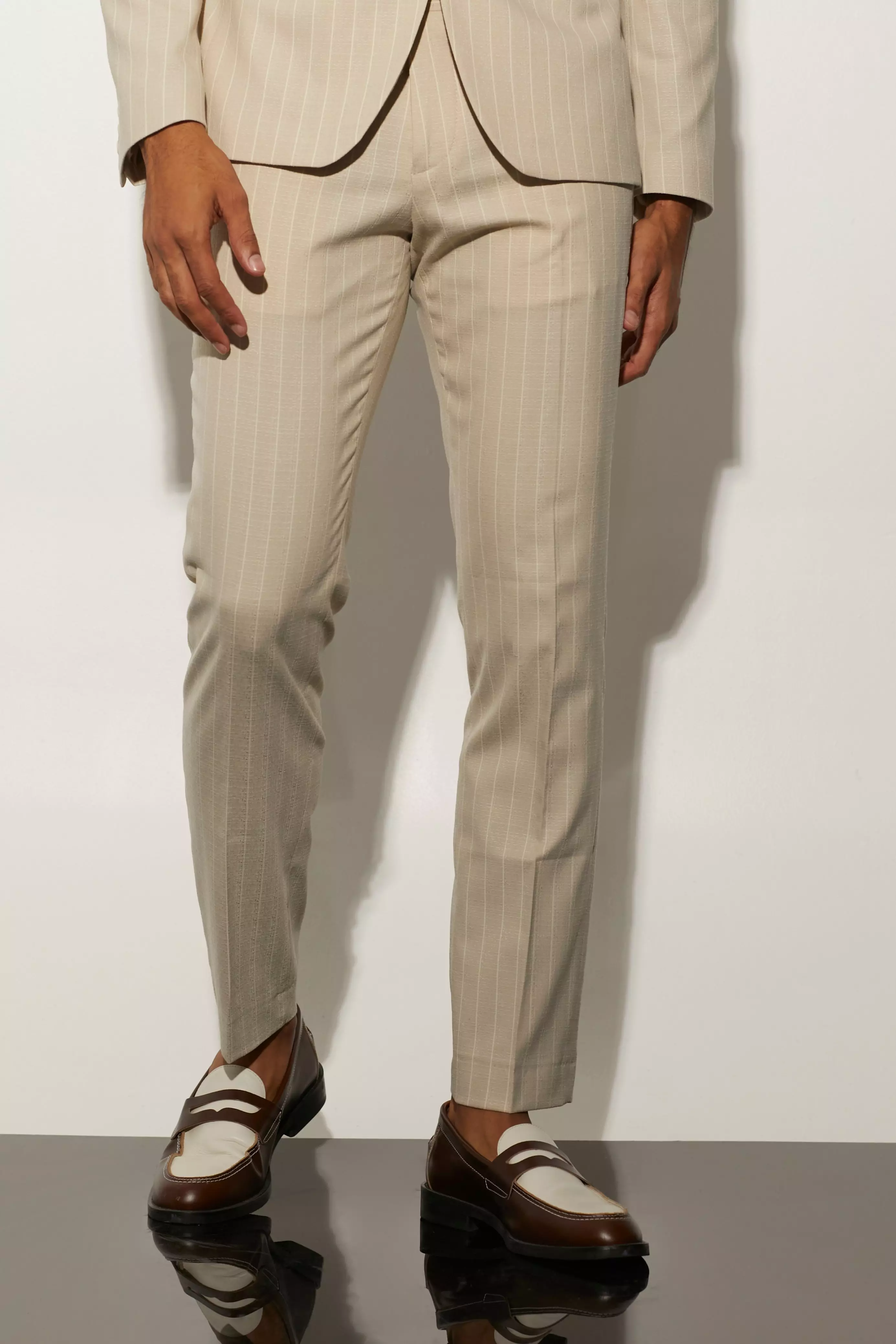 Slim Stripe Textured Suit Trousers