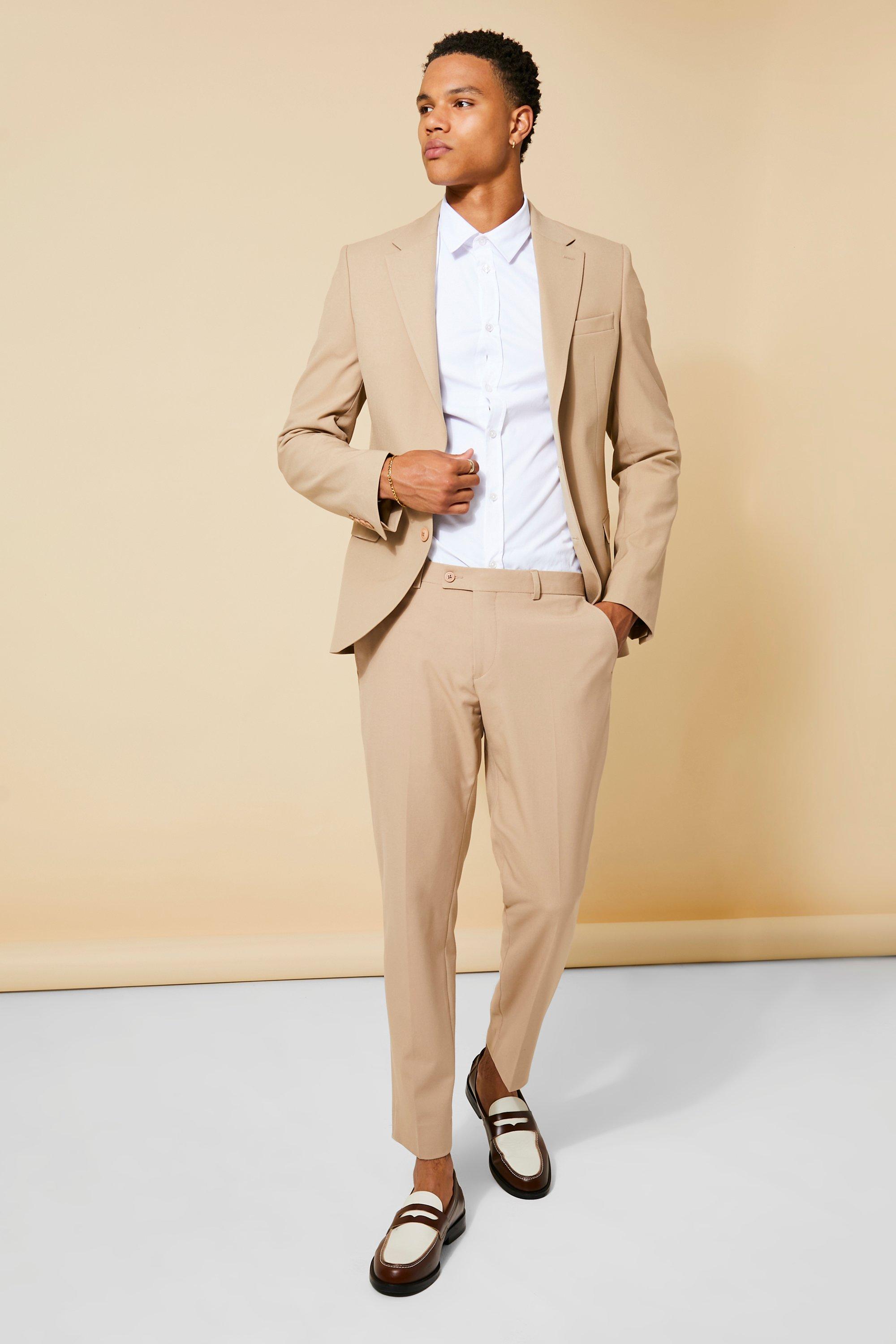 Ensemble de costume beige slim avec veste veston et pantalon