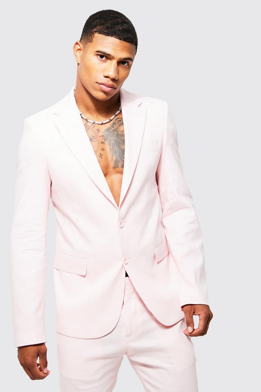 Light pink Single Breasted Slim Linen Suit Jacket