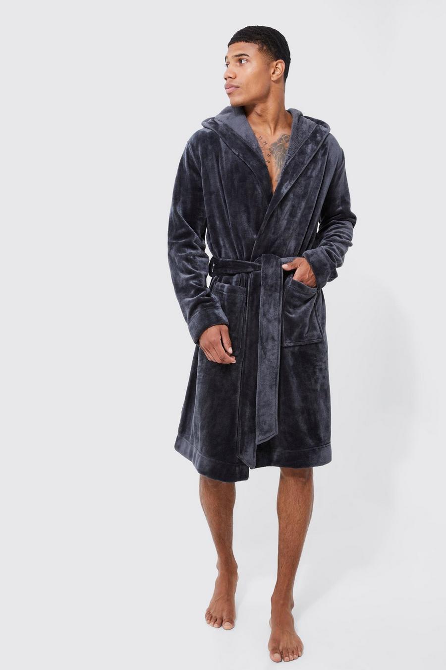 Charcoal Hooded Dressing Gown image number 1