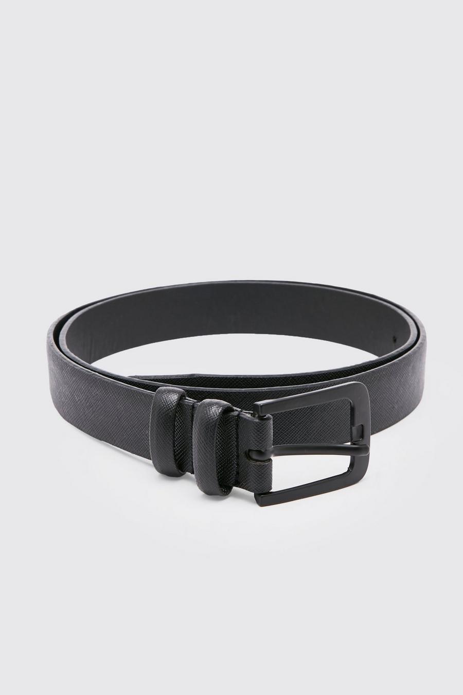 Black Faux Leather Saffiano Belt image number 1