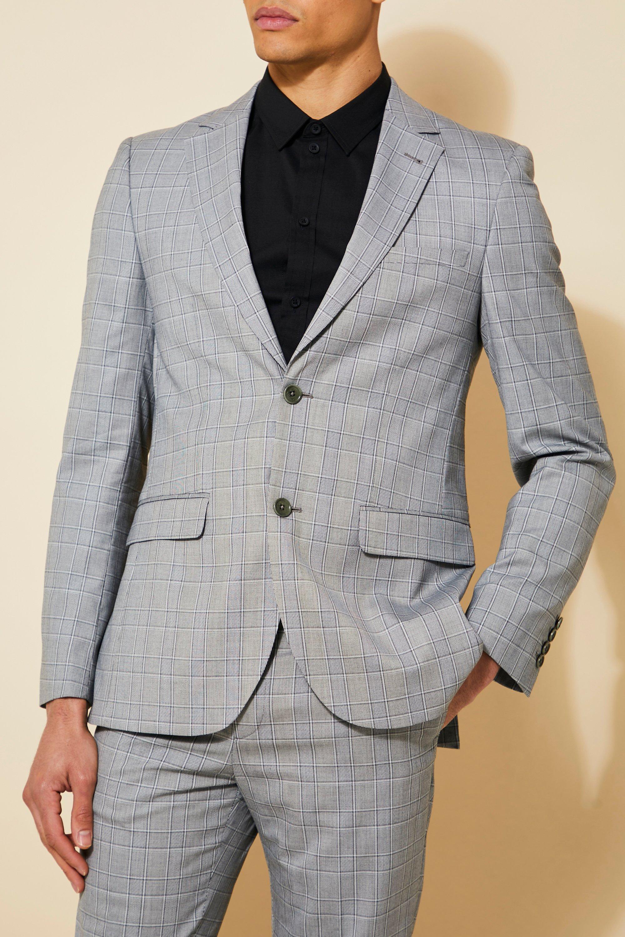 Skinny Single Breasted Check Suit Jacket