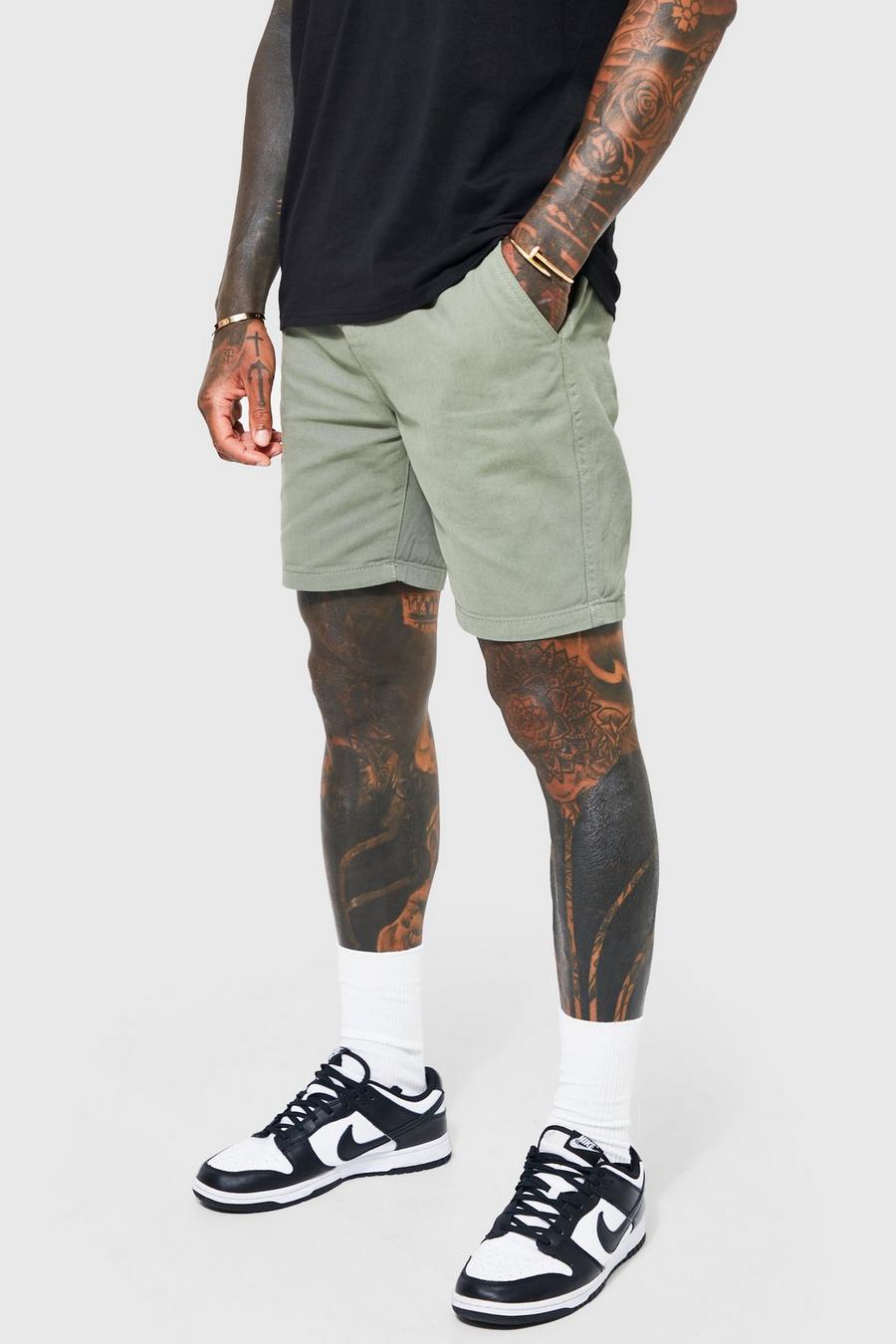 Slim-Fit Chino-Shorts mit elastischem Bund, Light khaki
