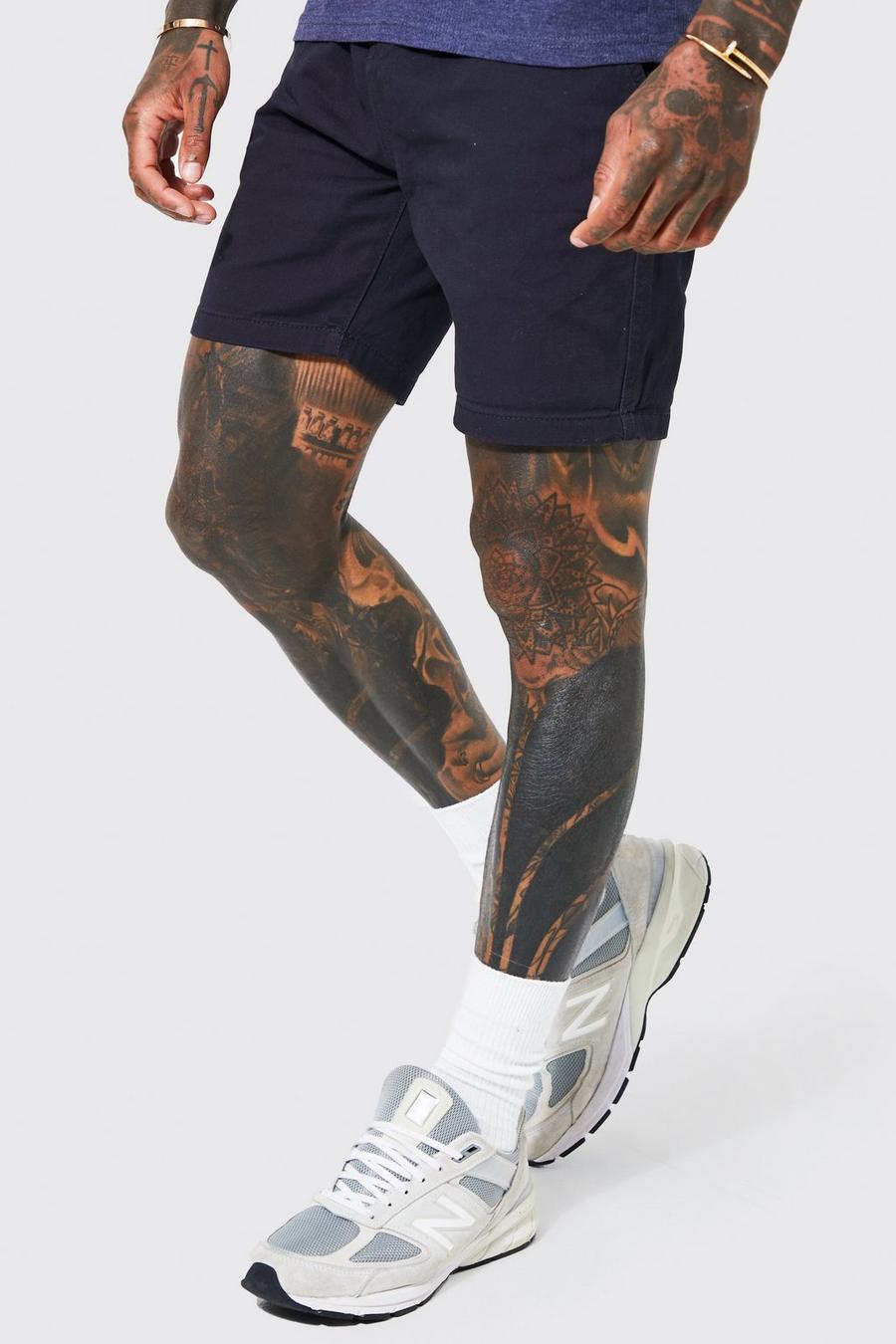 Navy Slim Fit Elasticated Waist Chino Shorts image number 1
