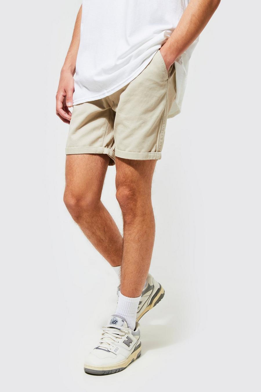 Slim-Fit Chino-Shorts mit elastischem Bund, Stone beige