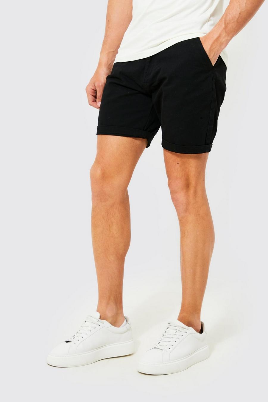 Skinny Stretch Chino-Shorts, Black