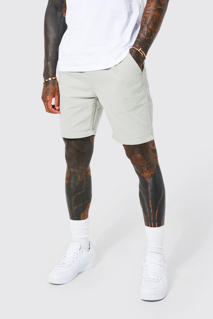 Slim-Fit Chino-Shorts mit elastischem Bund, Grey