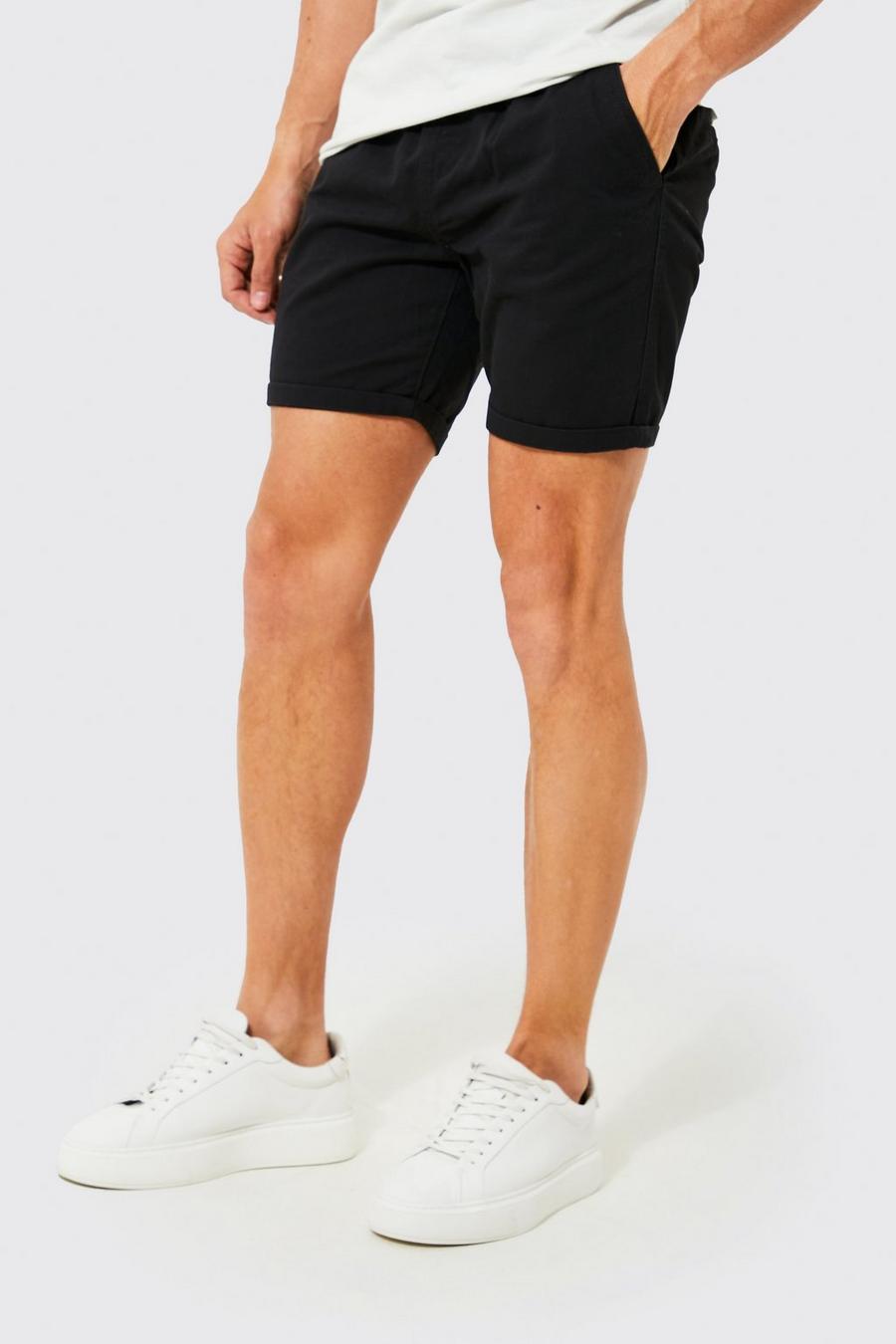 Black Slim Fit Elasticated Waist Chino Shorts