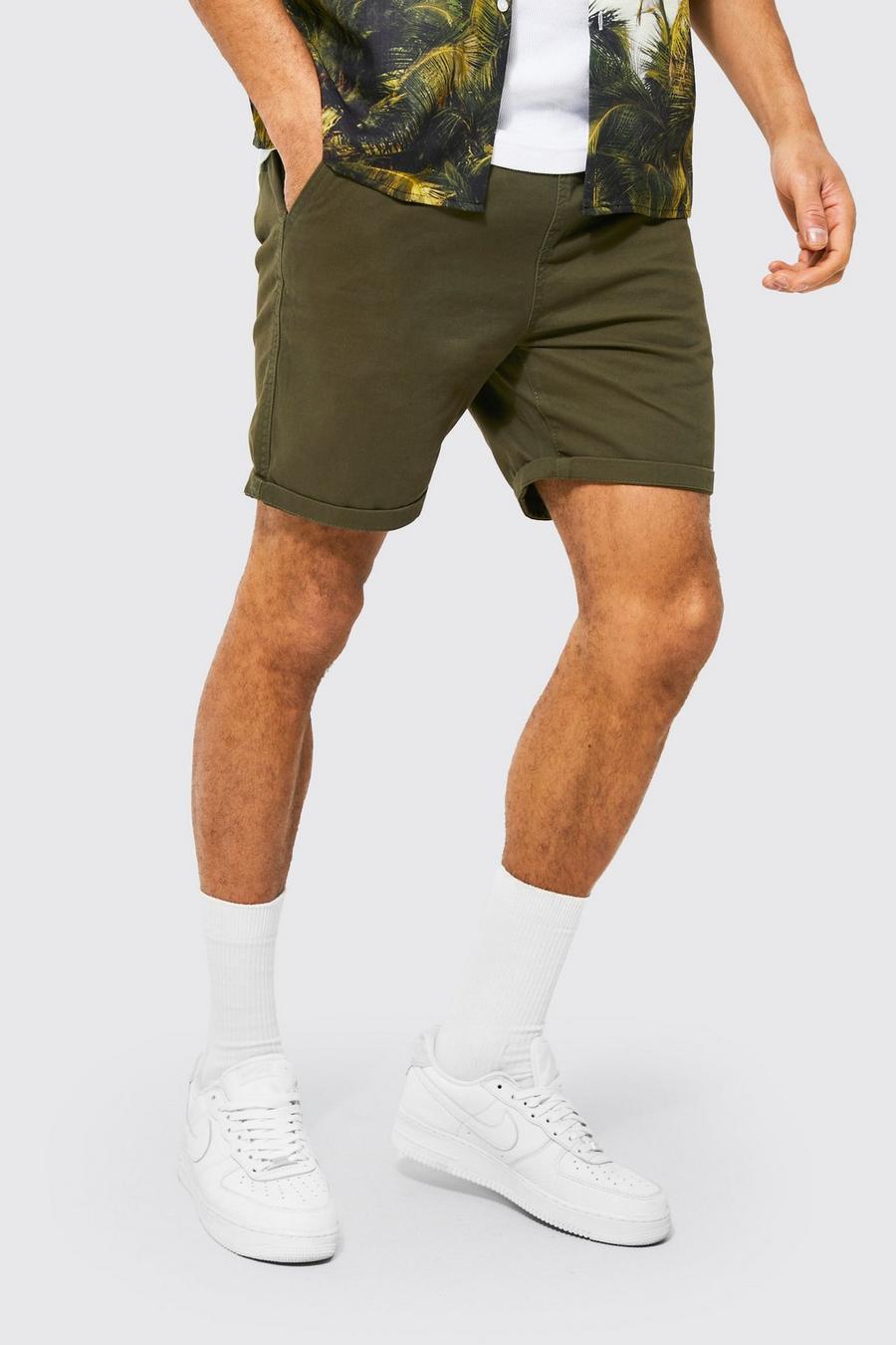Slim-Fit Chino-Shorts mit elastischem Bund, Khaki image number 1