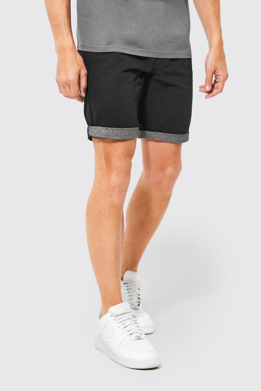 Navy Skinny Fit Contrast Turn Up Hem Chino Shorts image number 1
