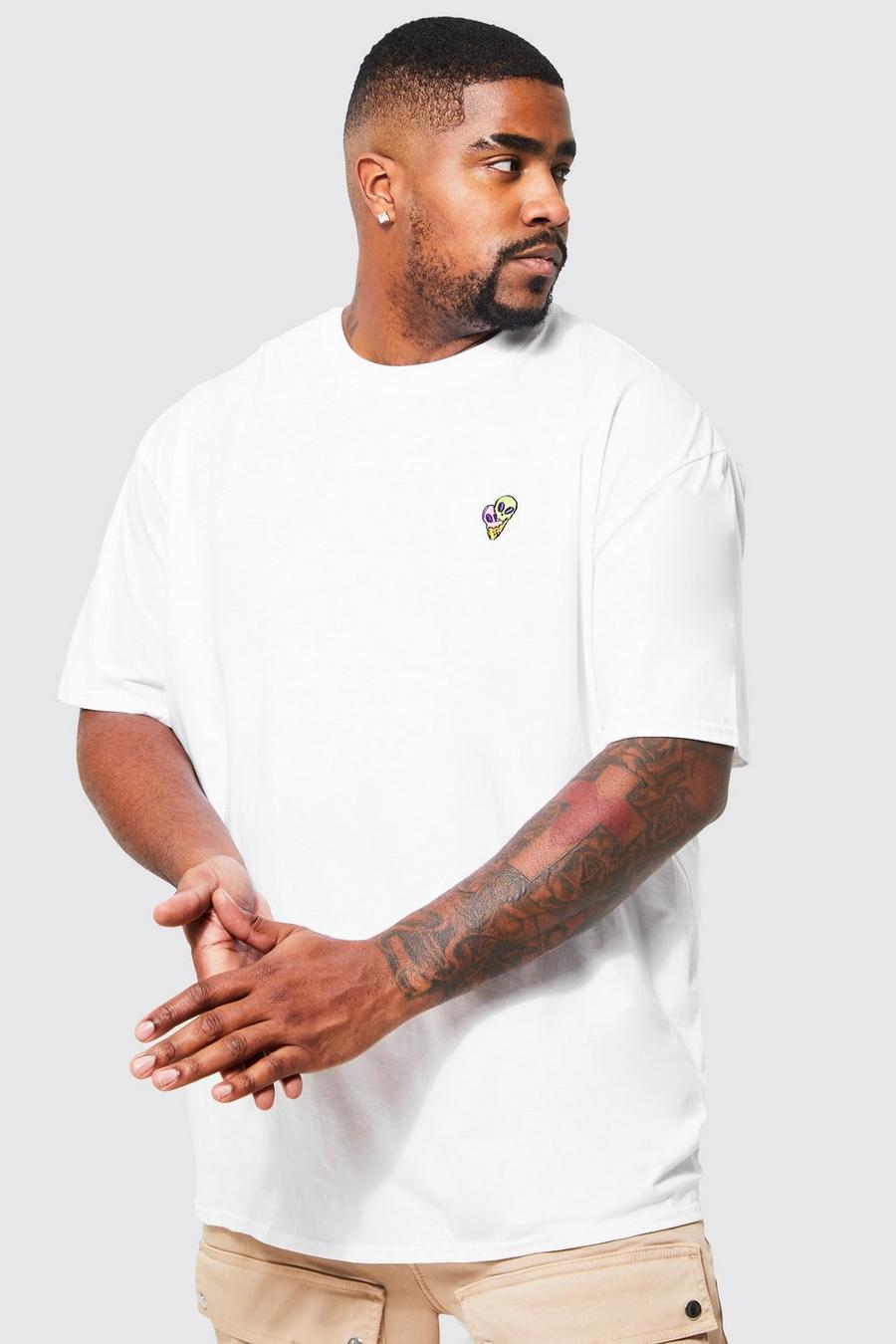 White blanco Plus Alien Ice Cream Embroidered T-shirt image number 1