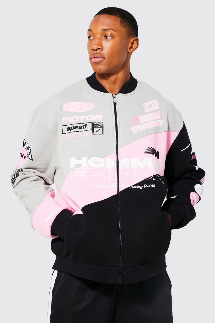 Pink rosa Colourblock Homme Edition Moto Jersey Bomber