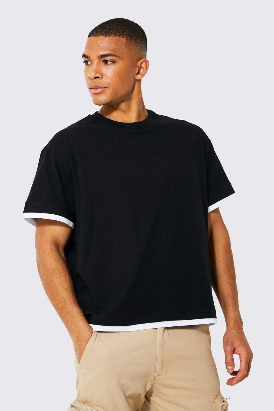 Black Oversized Boxy Faux Layer T-shirt image number 1