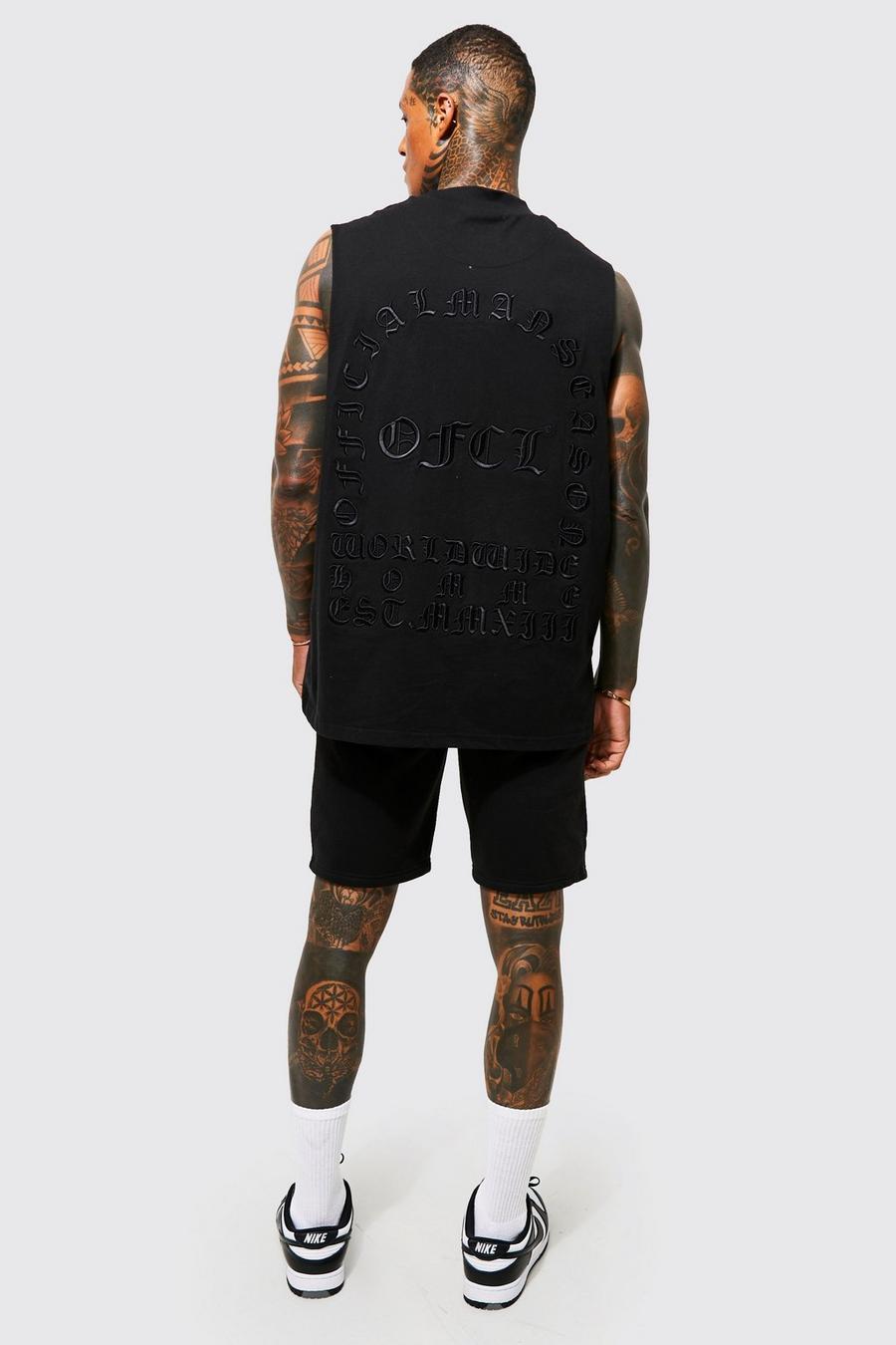 Black Oversized 3d Embroidery Tank And Short Set image number 1