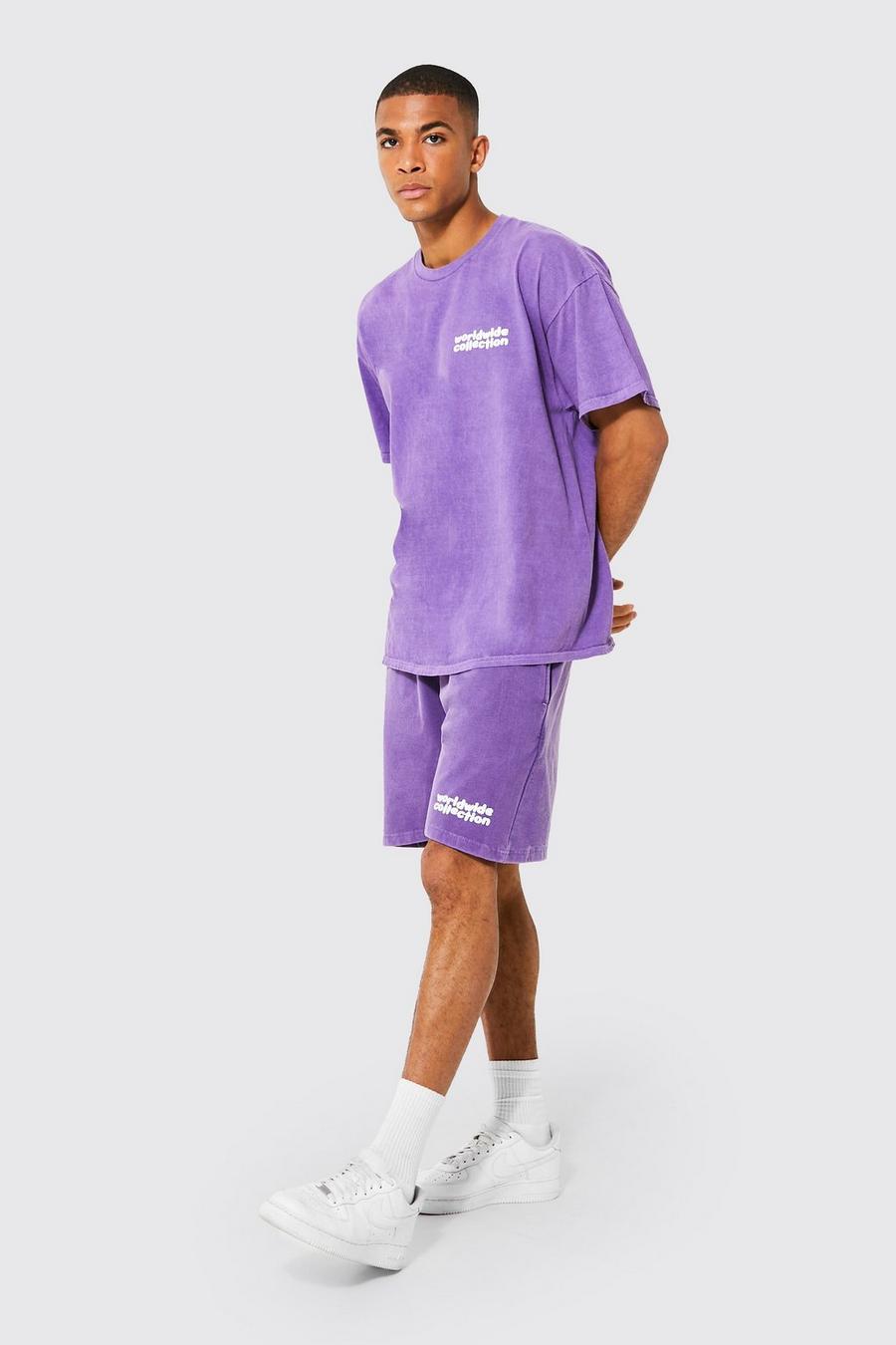 Ensemble oversize imprimé avec t-shirt et short, Purple image number 1