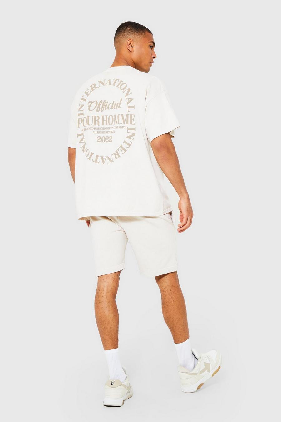 Oversize Pour Homme T-Shirt und Shorts, Sand beige
