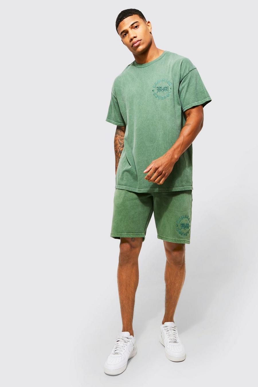 Oversize Shorts-Set mit Bm 3d-Stickerei, Green vert