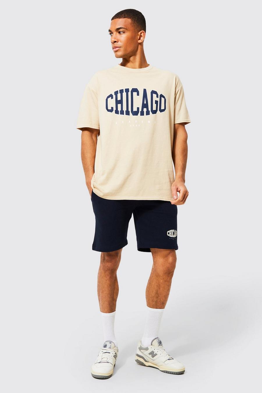 Lockeres Chicago Hi-Lo T-Shirt & Shorts, Navy marineblau