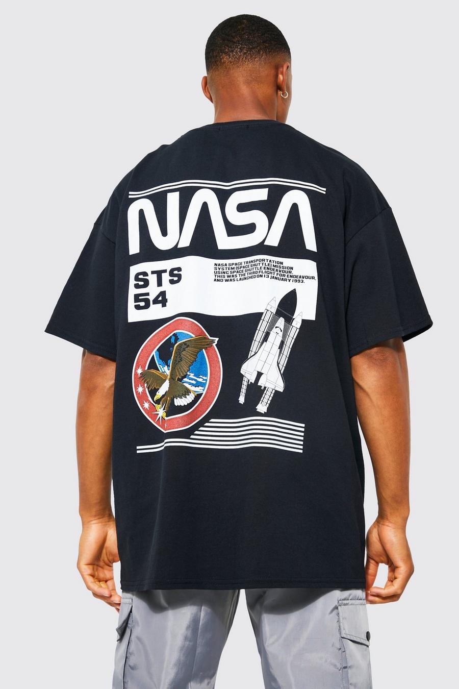 Black Oversized Nasa Rocket Back License T-shirt image number 1