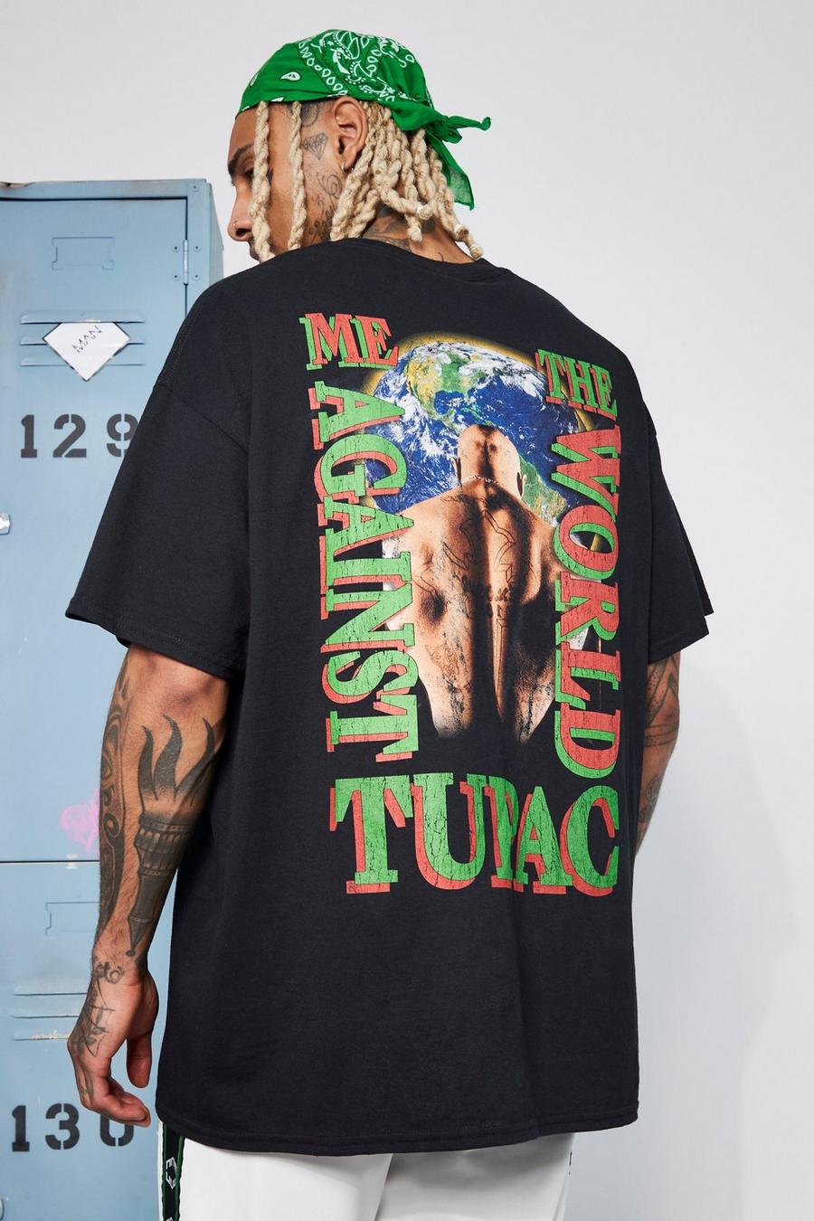 Camiseta oversize vintage con estampado de Tupac, Black image number 1