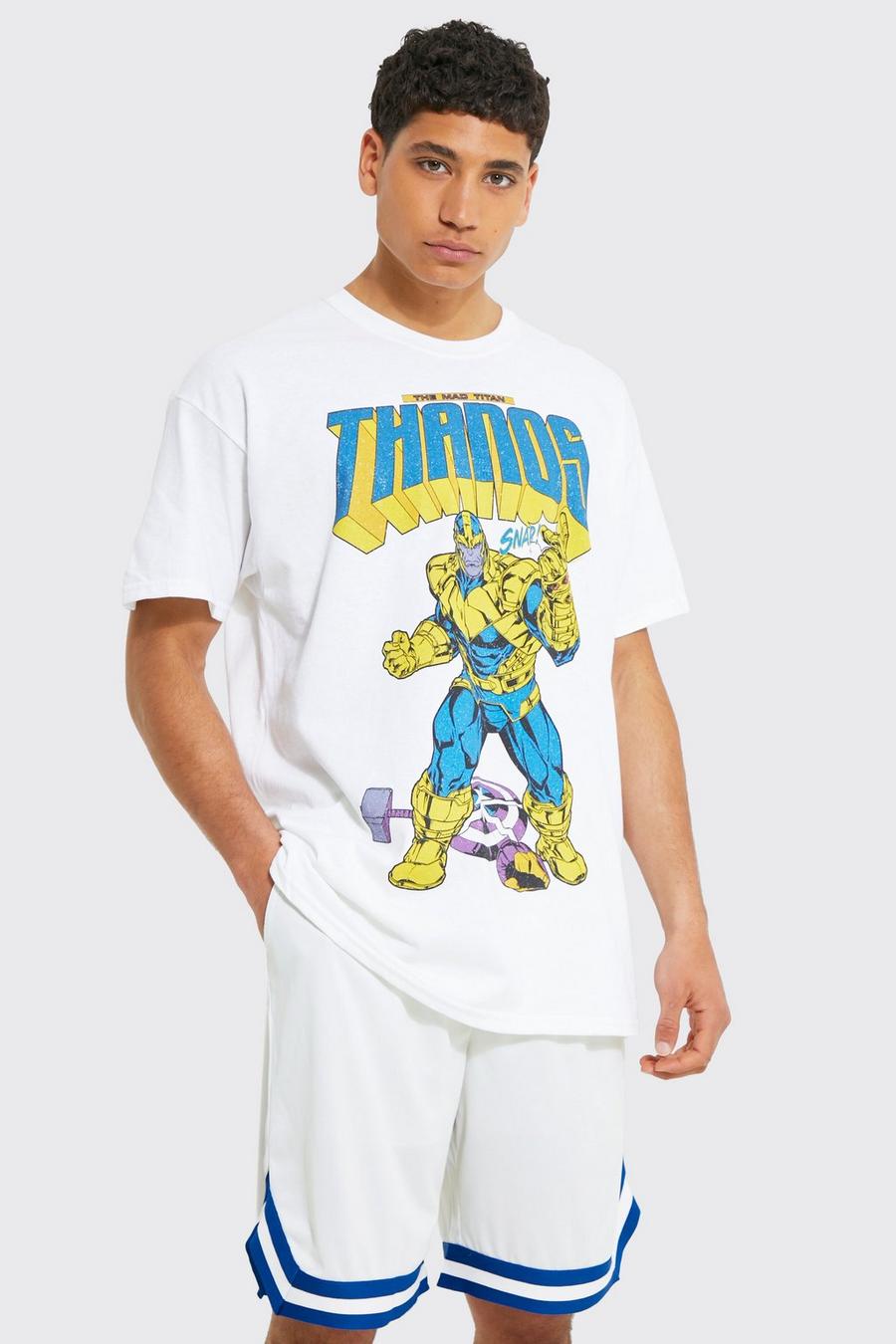 לבן טישרט אוברסייז ממותג עם הדפס קומיקס Thanos image number 1