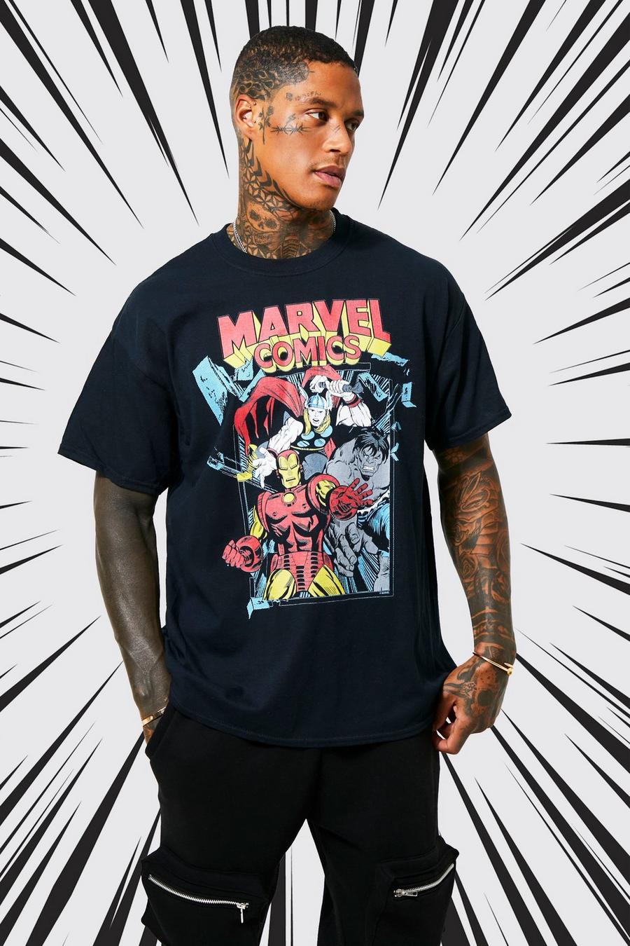 Black Oversized Marvel Comics License T-shirt image number 1