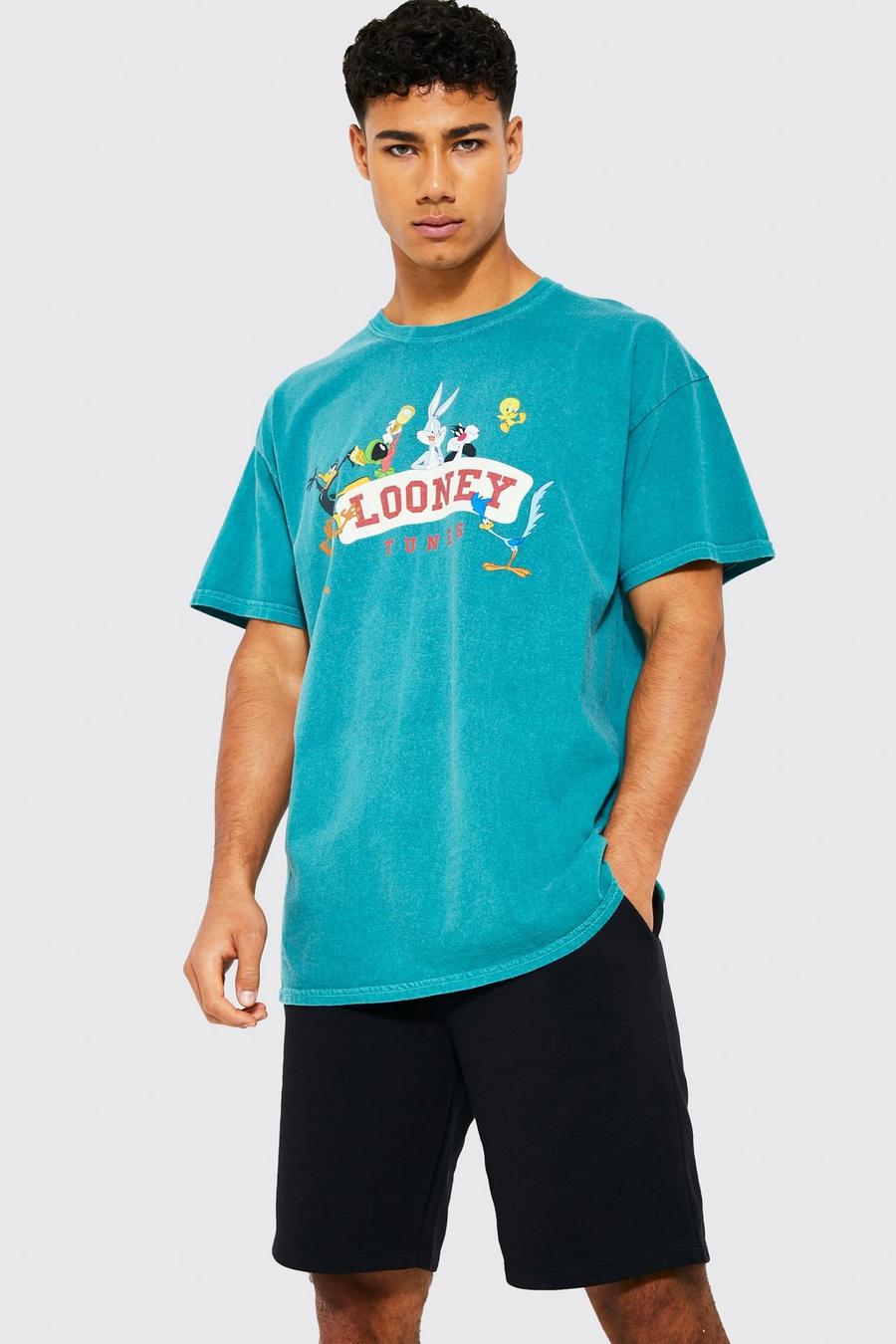 T-shirt oversize surteint à imprimé Looney Tunes, Green vert