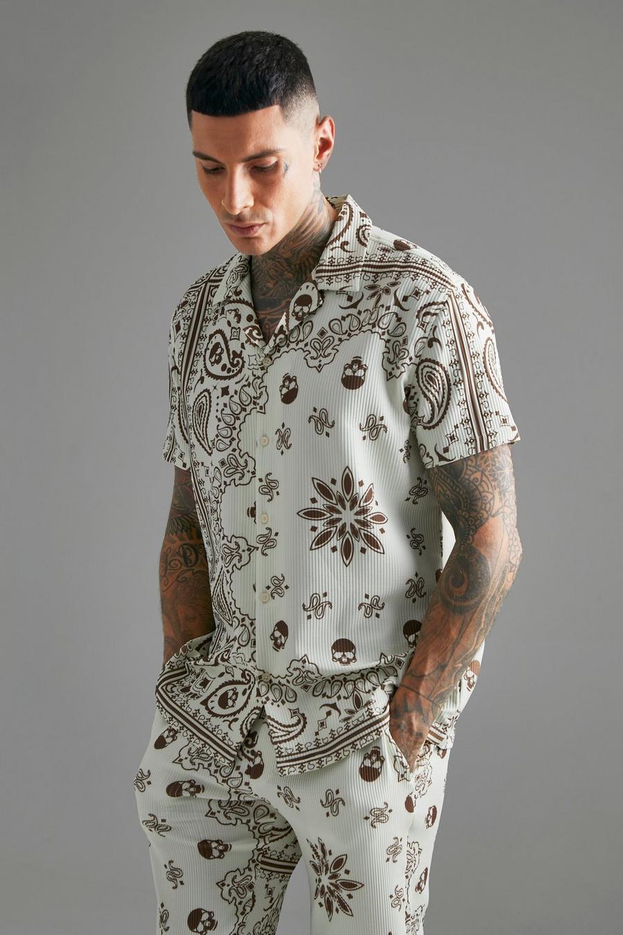 Ecru white Oversize kortärmad mönstrad skjorta