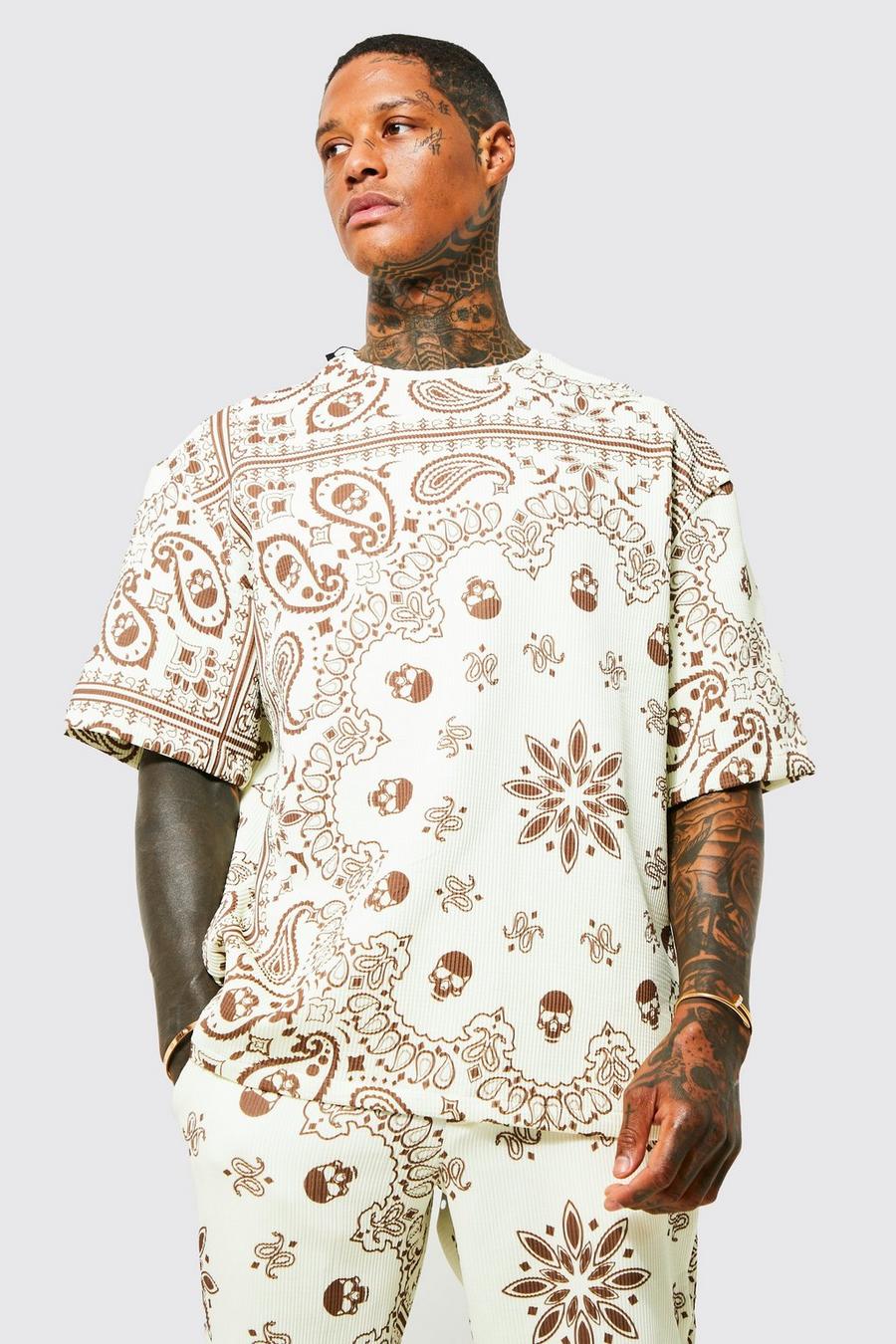 Ecru bianco Oversized Pleated Bandana T-shirt