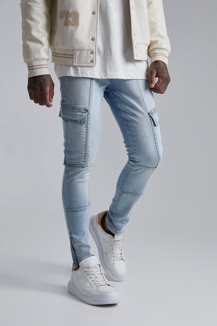 Jeans Cargo Super Skinny Fit con pannelli, Ice blue