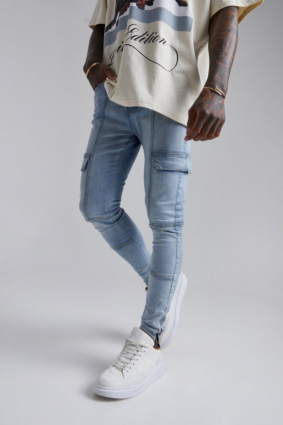 Light blue Super skinny jeans med paneler image number 1