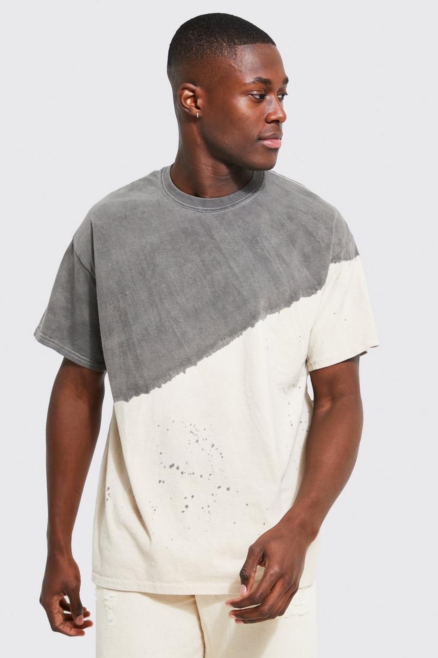 Camiseta oversize con desteñido anudado desgastada, Charcoal image number 1
