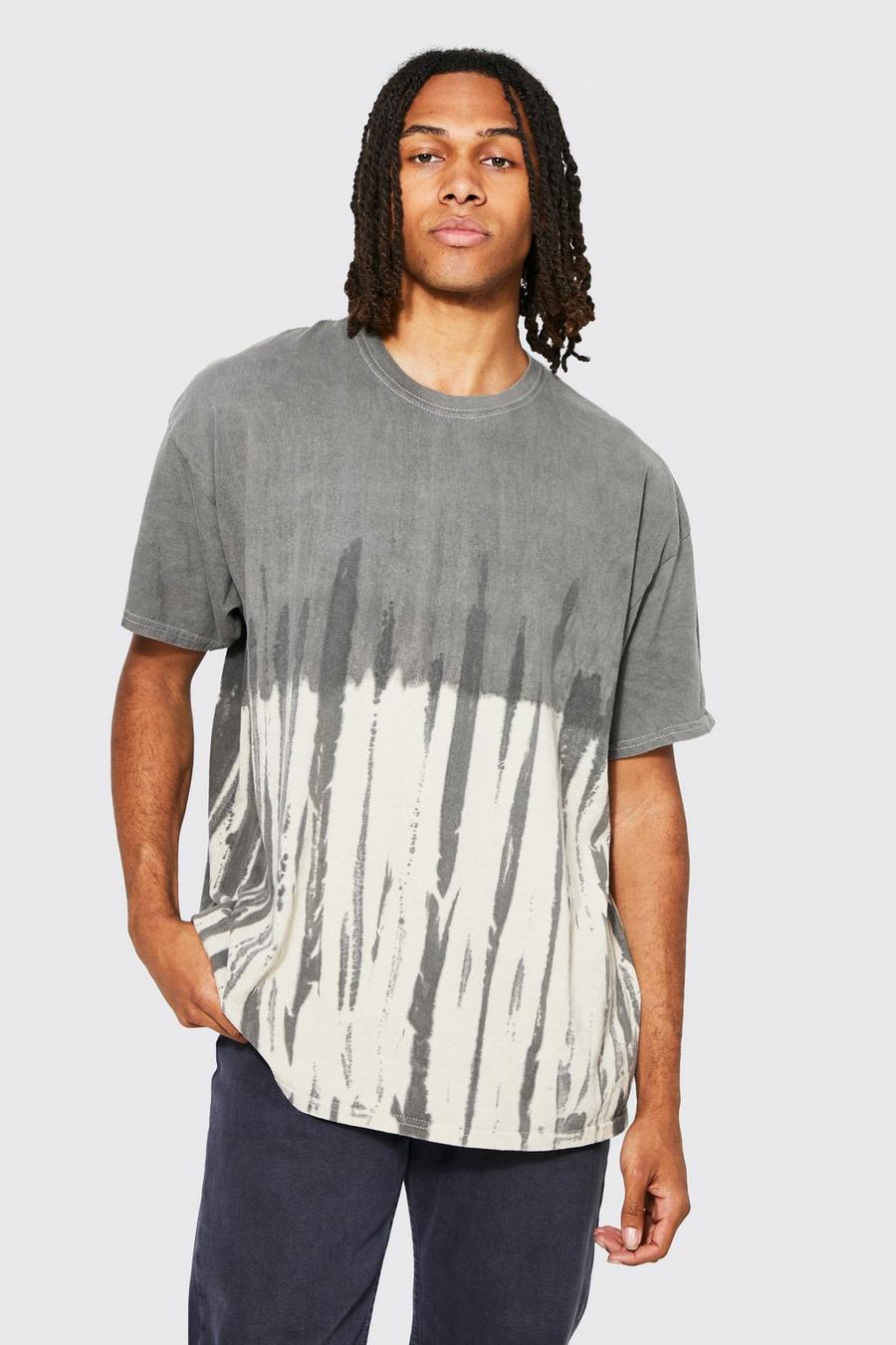 Camiseta oversize con desteñido anudado desgastada, Charcoal grey