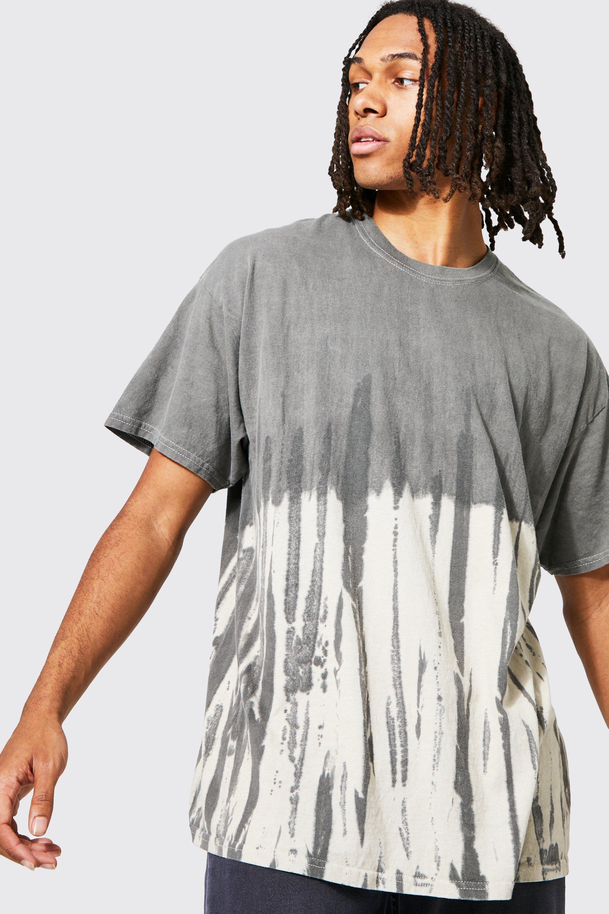 boohoo Mens Oversized Bleach Tie Dye Graphic T-Shirt - Grey S