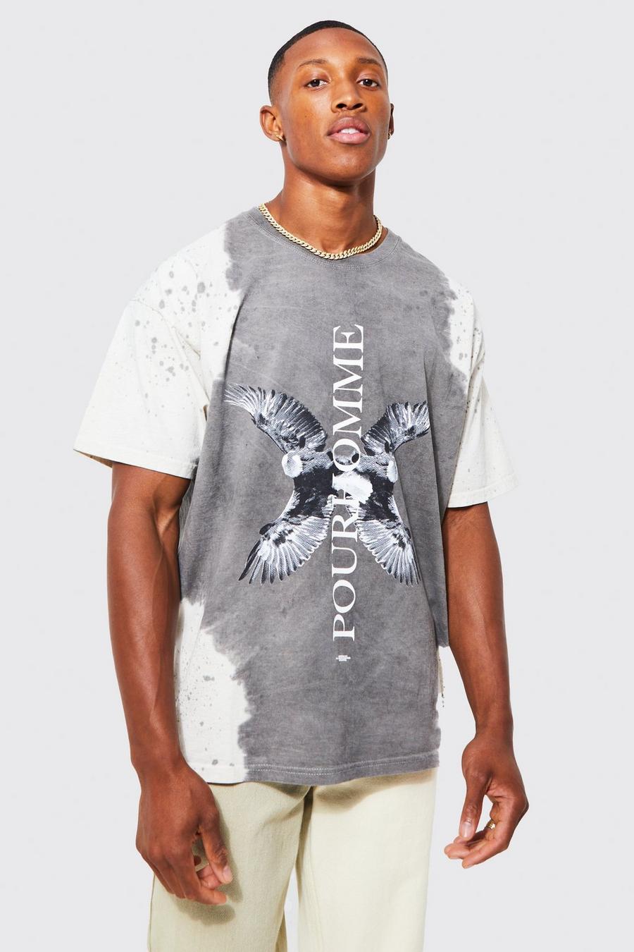 Charcoal grey Oversized Bleach Tie Dye Graphic T-shirt  