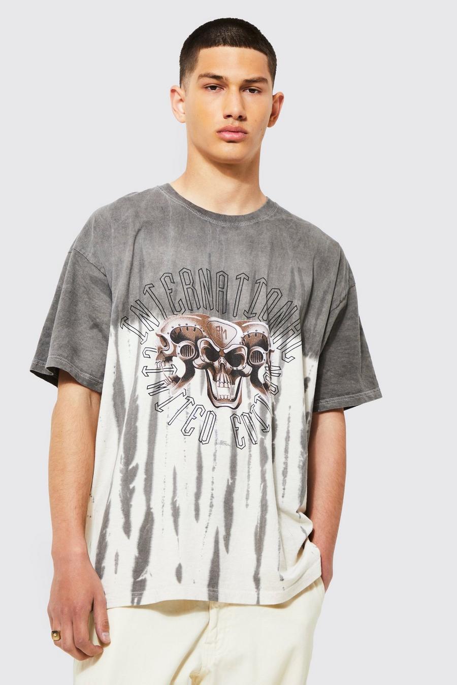 boohoo Mens Oversized Bleach Tie Dye Graphic T-Shirt - Grey S