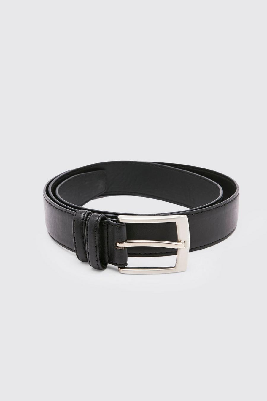 Black Slim Double Keeper Leather Look Belt image number 1