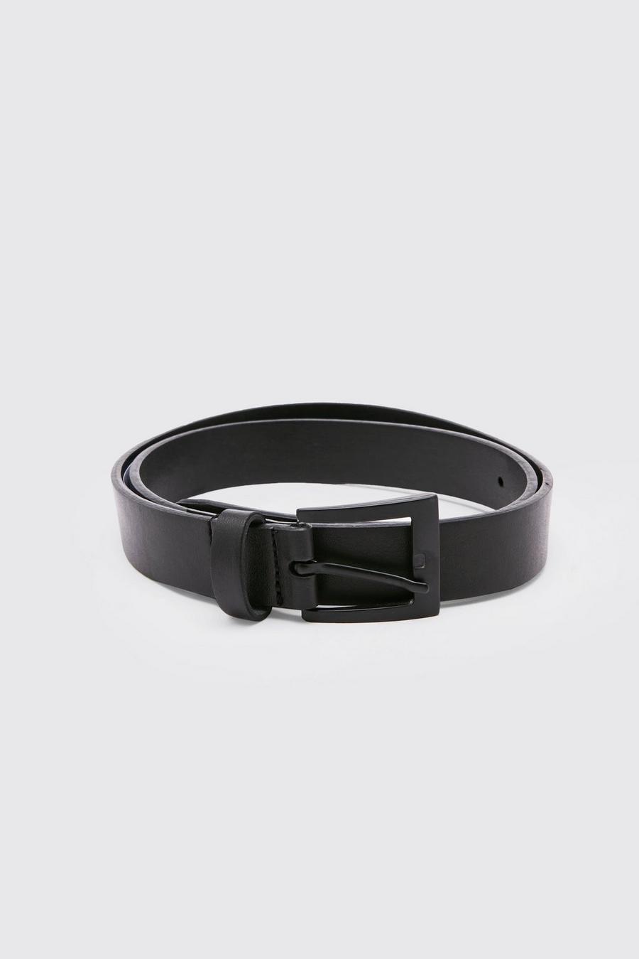 Black Matte Rectangle Buckle Leather Look Belt image number 1