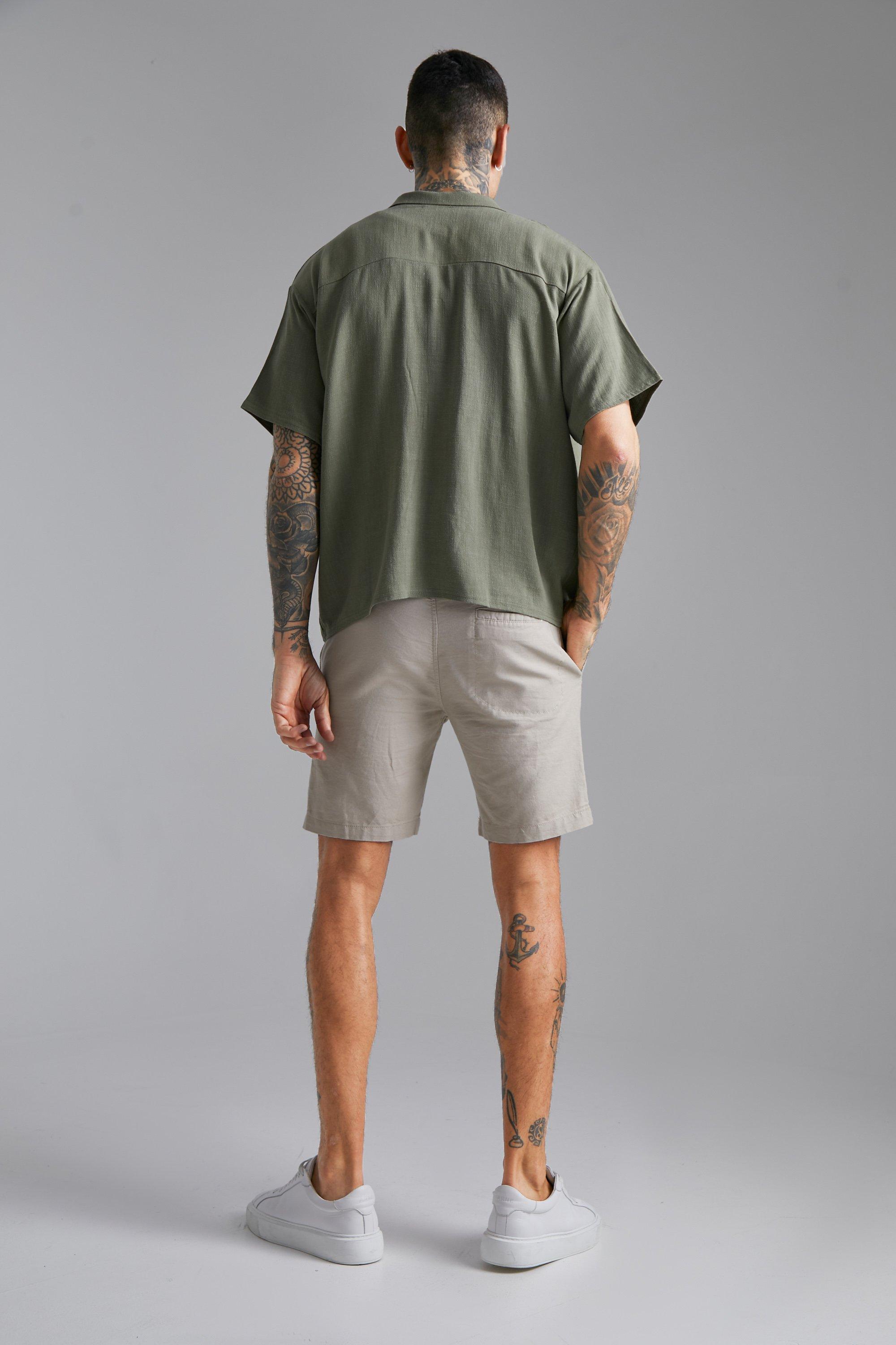 Short Sleeve Boxy Fit Revere Linen Shirt | boohoo