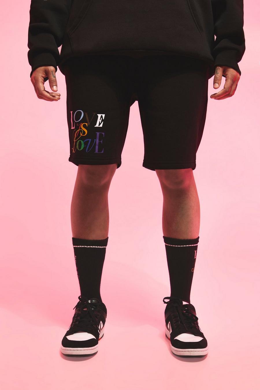 Pride lockere Jersey-Shorts mit Love Is Love Print, Black image number 1