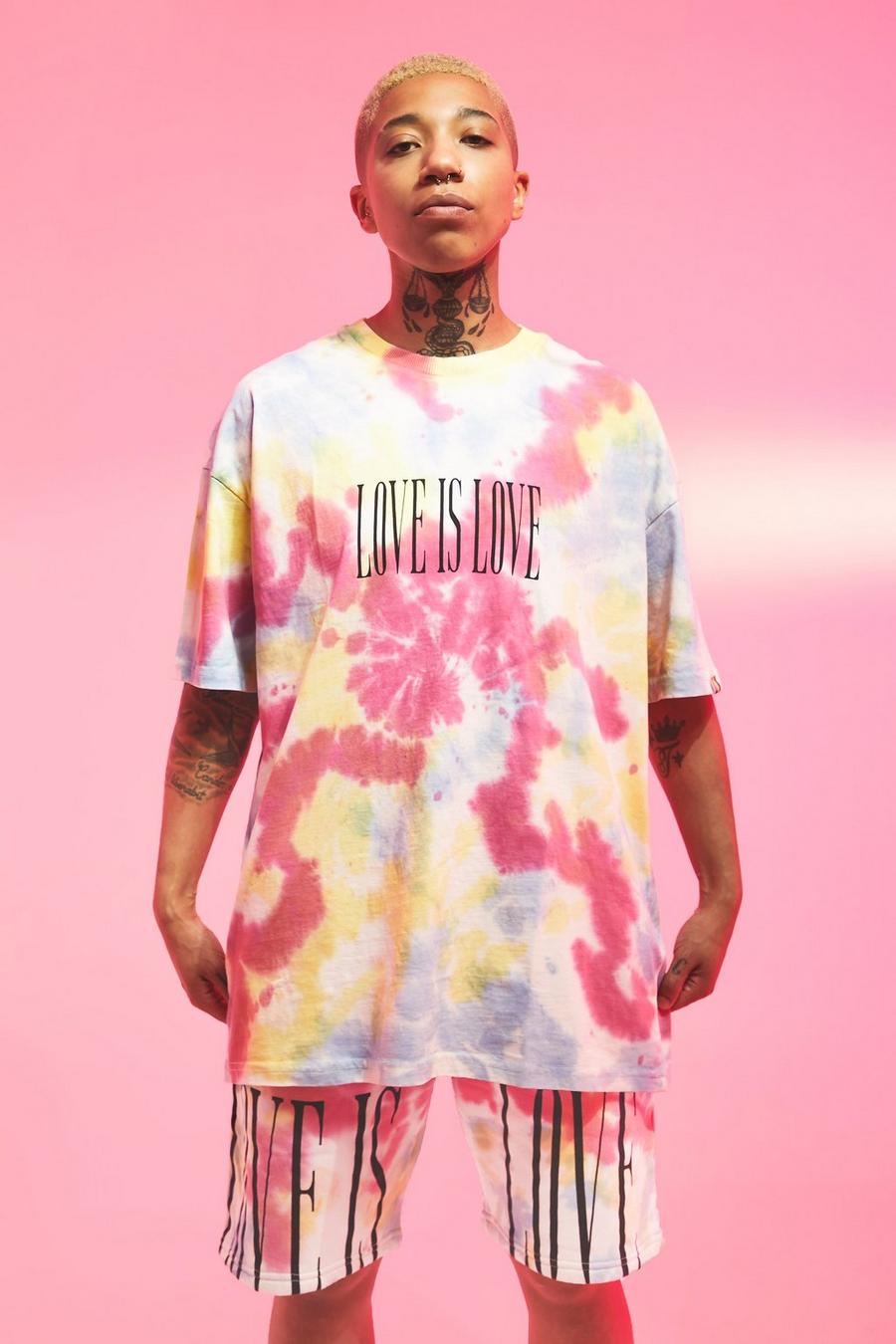 T-shirt oversize tie dye à imprimé Love is Love - Pride, Multi image number 1